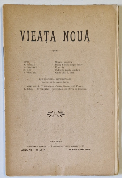 VIEATA NOUA , REVISTA , NR. 19 , 1910