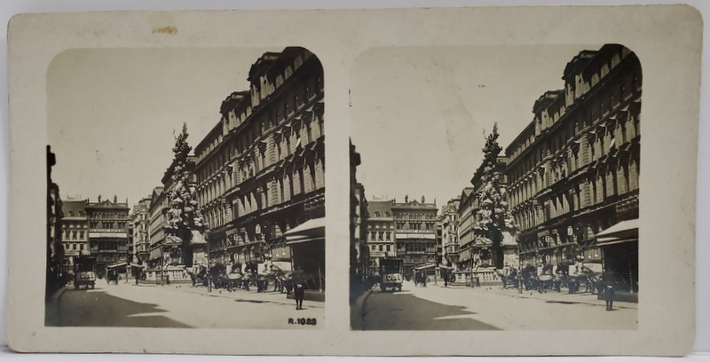 VIENA , STRADA GRABEN , MONUMENTUL CIUMEI , FOTOGRAFIE STEROSCOPICA , INCEPUTUL SEC. XX