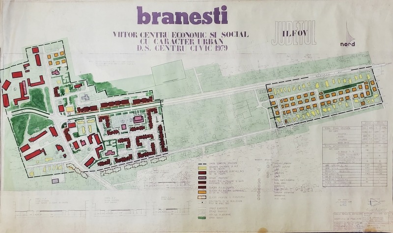 VIITORUL ORAS BRANESTI , CENTRUL CIVIC SI LOTIZARI , DETALIU DE SISTEMATIZARE , SCARA 1 : 1000 , IANUARIE , 1979