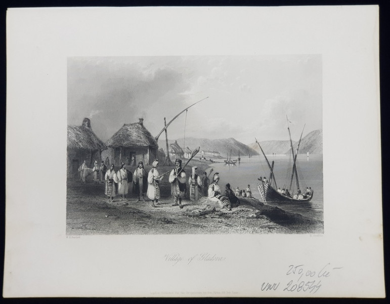 VILLAGE OF GLADOVA  - SATUL GLADOVA , OLTENIA , GRAVURA PE OTEL de W.H. BARTLETT si H. GRIFFITHS , CCA. 1840