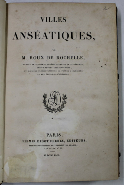 VILLES  ANSEATIQUES par M. ROUX DE ROCHELLE , 1844