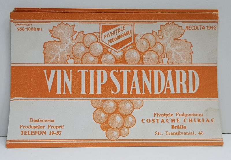 VIN TIP STANDARD  , ETICHETA PENTRU STICLA , 1942