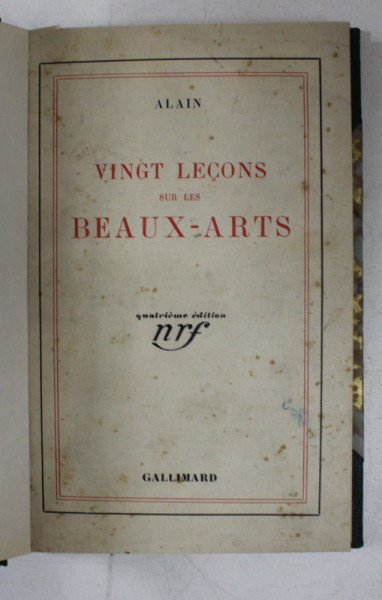 VINGT LECONS SUR LES BEAUX - ARTS par ALAIN , 1931