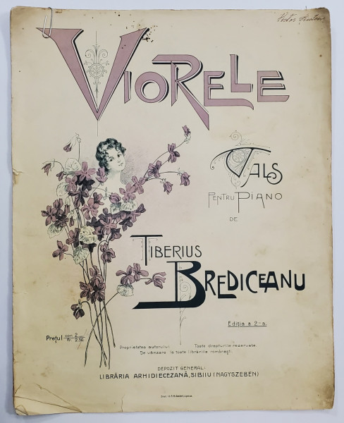 VIORELE , VALS PENTRU PIAN de TIBERIUS BREDICEANU , CCA. 1900 , PARTITURA