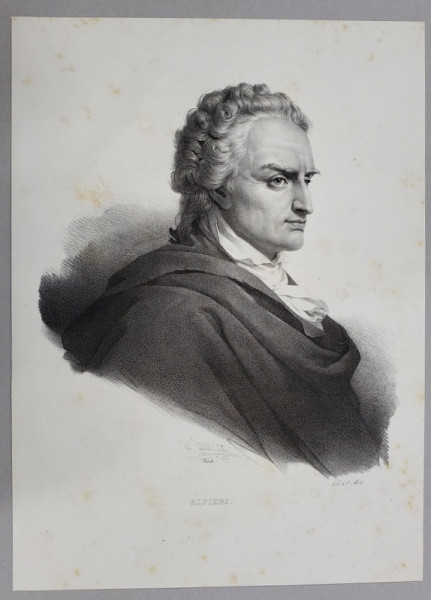 VITTORIO ALFIERI , POET SI DRAMATURG ITALIAN , LITOGRAFIE , DESEN de GREVEDON , litografiat de C. MOTTE , 1826