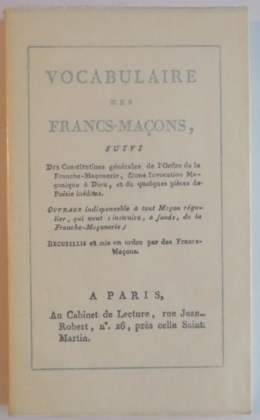 VOCABULAIRE DES FRANCS-MACONS , 1980