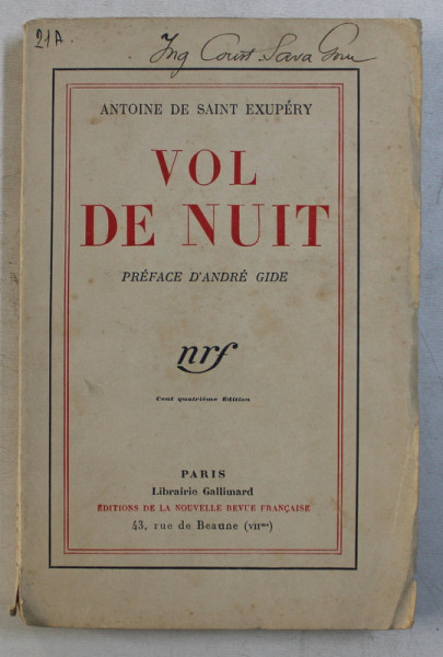 VOL DE NUIT par ANTOINE DE SAINT EXUPERY , 1932