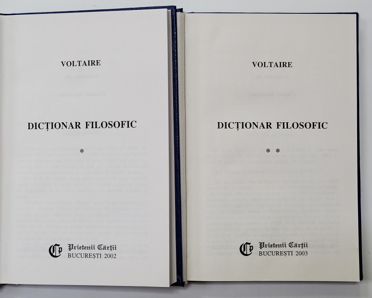 VOLTAIRE - DICTIONAR FILOSOFIC , 2 VOLUME , 2002