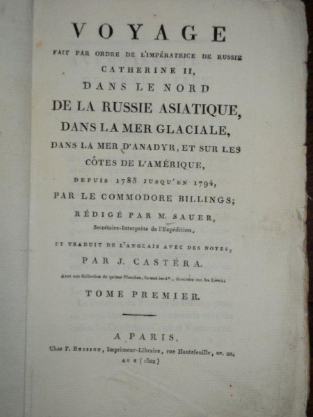 Voyage dans le Nord de la Russie Asiatique, Tom I, J. Castera, Paris 1802