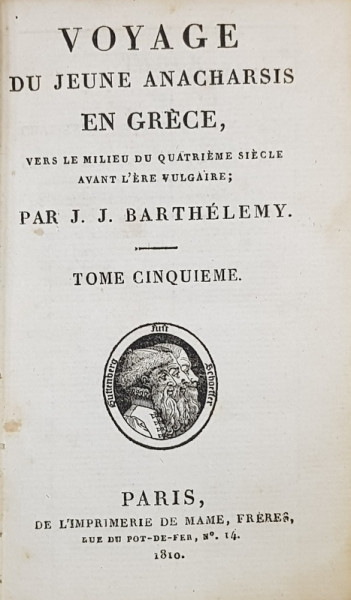 VOYAGE DU JEUNE ANACHARSIS EN GRECE VERS LE MILIEU DU QUATRIEME SIECLE AVANT L' ERE VULGAIRES  par J.J.  BARTHELEMY , TOME CINQUIEME  , 1810