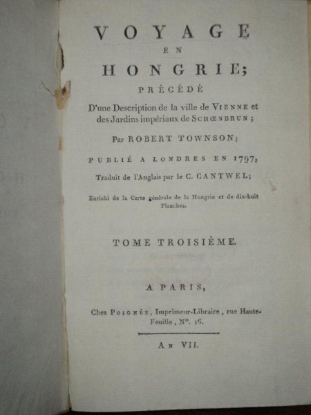 Voyage en Hongrie, Robert Townson, Tom III