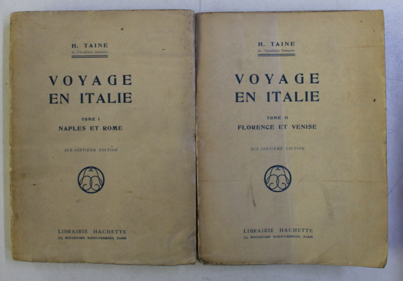 VOYAGE EN ITALIE par H. TAINE , TOME I - II , 1924