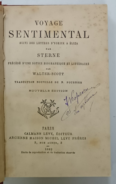 VOYAGE SENTIMENTAL par STERNE , 1882