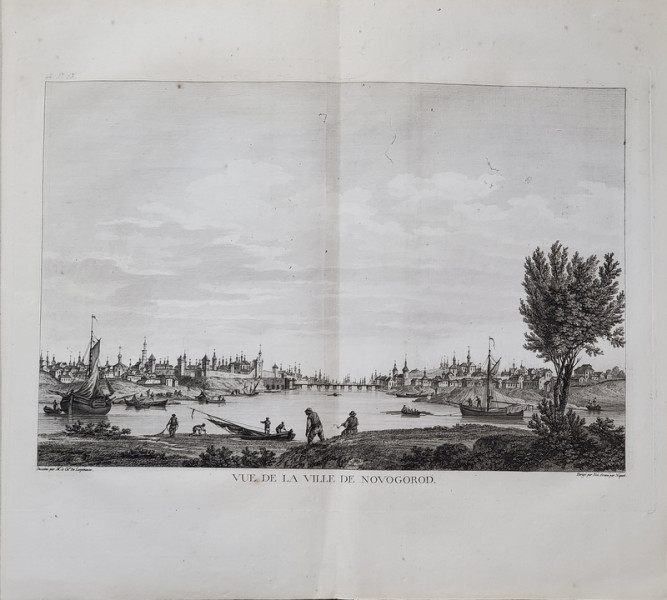 VUE DE LA VILLE DE NOVGOROD , GRAVURA PE METAL , DUPA UN DESEN DE LESPINASSE , CCA. 1700