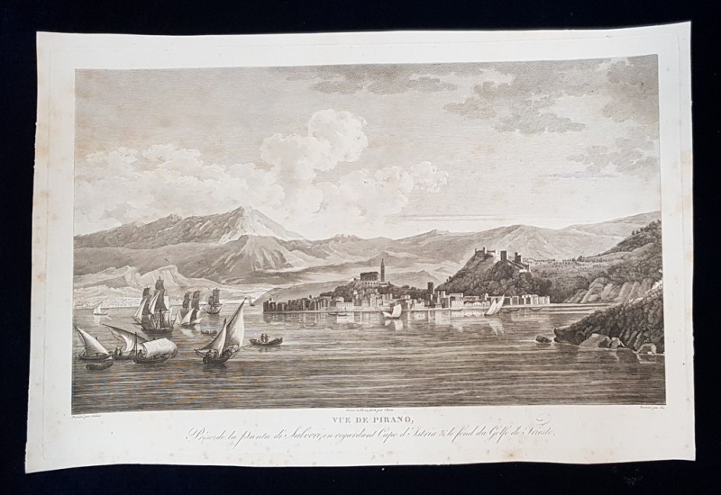 VUE DE PIRANO , ISTRIA , TRIESTE - GRAVURA ORIGINALA , 1802