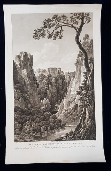 VUE DU CHATEAU DE NOVOSCOLLIO , ENVIRONS DE TRIESTE - GRAVURA ORIGINALA , 1802