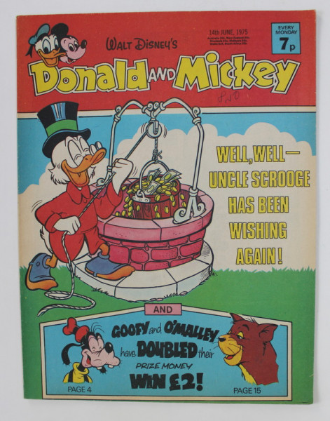 WALT DISNEY 'S  DONALD AND MICKEY , REVISTA ENGLEZA PENTRU COPII , BENZI DESENATE , 14 JUNE  1975