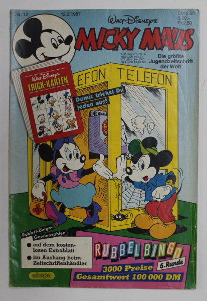 WALT DISNEYS MICKY MAUS , REVISTA PENTRU COPII IN LIMBA GERMANA , NR. 12 / 1987, BENZI DESENATE *