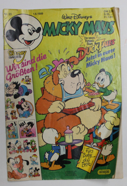 WALT DISNEYS MICKY MAUS , REVISTA PENTRU COPII IN LIMBA GERMANA , NR. 23 / 1989, BENZI DESENATE *