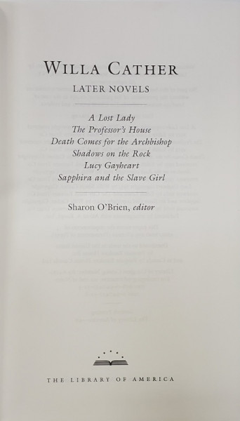WILLA CATHER - LATER NOVELS , 1990