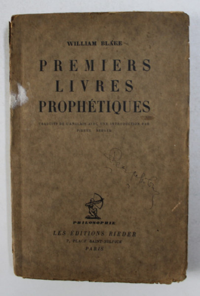 WILLIAM BLAKE - PREMIERS LIVRES PROPHETIQUES , 1927