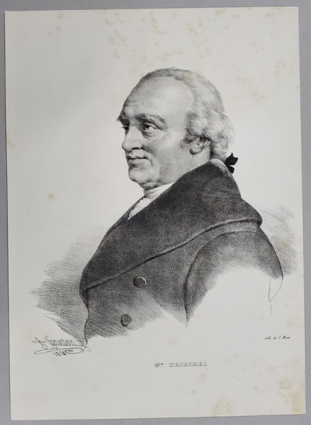 WILLIAM HERSCHEL , ASTRONOM SI COMPOZITOR BRITANIC  DE ORIGINE GERMANA , LITOGRAFIE , DESEN de GREVEDON , litografiat de C. MOTTE , 1828