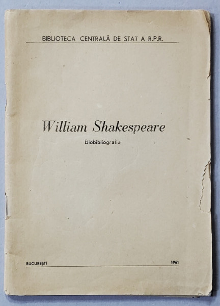 WILLIAM SHAKESPEARE ,BIOBIBLIOGRAFIE , 1961