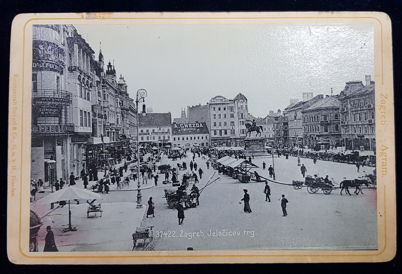 ZAGREB , PIATA CENTRALA , FOTOGRAFIE LIPITA PE CARTON , MONOCROMA , CCA . 1900