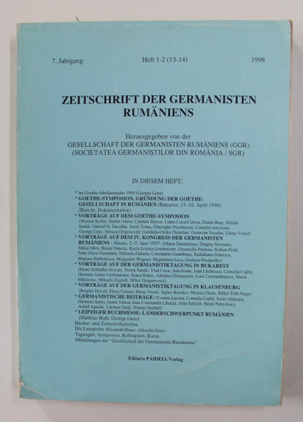 ZEITSCHRIFT DER GERMANISTEN RUMANIENS , 7 JAHRGANG , HEFT 1 -2 ( 13 - 14 ) , 1998