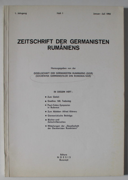 ZEITSCHRIFT DER GERMANISTEN RUMANIENS ( REVISTA GERMANISTILOR DIN ROMANIA  ) , HEFT 7 , TEXT IN LIMBA GERMANA , JANUAR - JULI , 1992