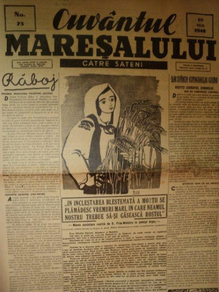 ZIARUL-CUVANTUL MARESALULUI CATRE SATENI, NR. 73,   19 IULIE 1942