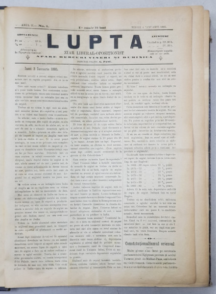 ZIARUL LIBERAL - OPOZITIONIST ' LUPTA ' , ANUL II , COLEGAT DE 117 NUMERE , 1885