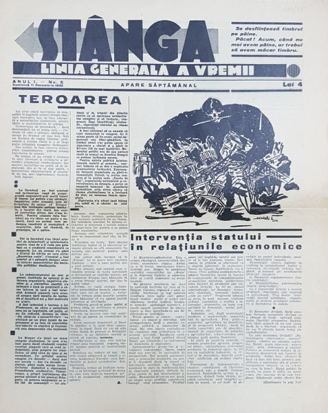 Ziarul 'STANGA' LINIA GENERALA A VREMII, ANUL I, No. 5, Duminica 11 Decembrie 1932