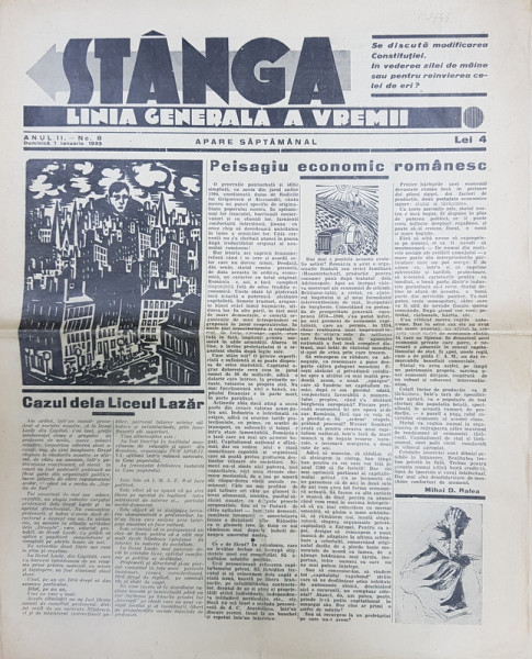 Ziarul 'STANGA' LINIA GENERALA A VREMII, ANUL II, No. 8, Duminica 1 Ianuarie 1933
