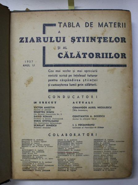 ZIARUL STIINTELOR SI AL  CALATORIILOR , ANUL LI , COLEGAT DE 52 DE NUMERE CONSECUTIVE APARUTE INTRE 1 IANUARIE SI 21  DECEMBRIE 1937