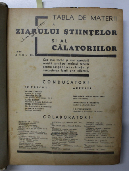 ZIARUL STIINTELOR SI AL  CALATORIILOR , ANUL XL , COLEGAT DE 52 DE NUMERE CONSECUTIVE APARUTE INTRE 1 IANUARIE SI 22 DECEMBRIE 1936