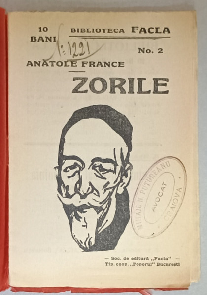 ZORILE de ANATOLE FRANCE , 1911